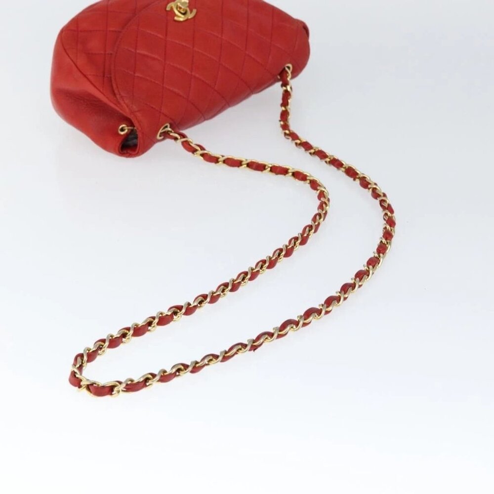 CHANEL Matelasse Chain Shoulder Bag Lamb Skin Red Gold CC Auth 149223 - Picture 8 of 15
